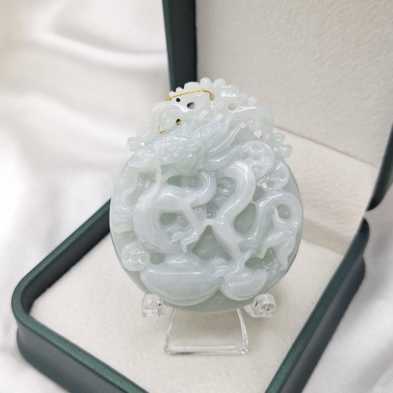 天然翡翠 緬冰細紫春彩生肖龍/招財龍/鵝鵝天然翡翠/A1396809B5 龍玉墜 翡翠龍 龍牌