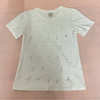 全新PINKO閃亮水晶手工釘珠短袖T恤38