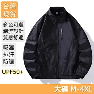 【臺灣現貨】大碼潮牌薄款防曬衣UPF50+冰絲速幹排汗立領黑白防紫外線通勤戶外運動必備外套防曬服男生上著夏季新款