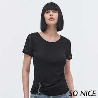 SO NICE【特惠】不對稱造型釦網布上衣｜都會時尚女裝【73331010】