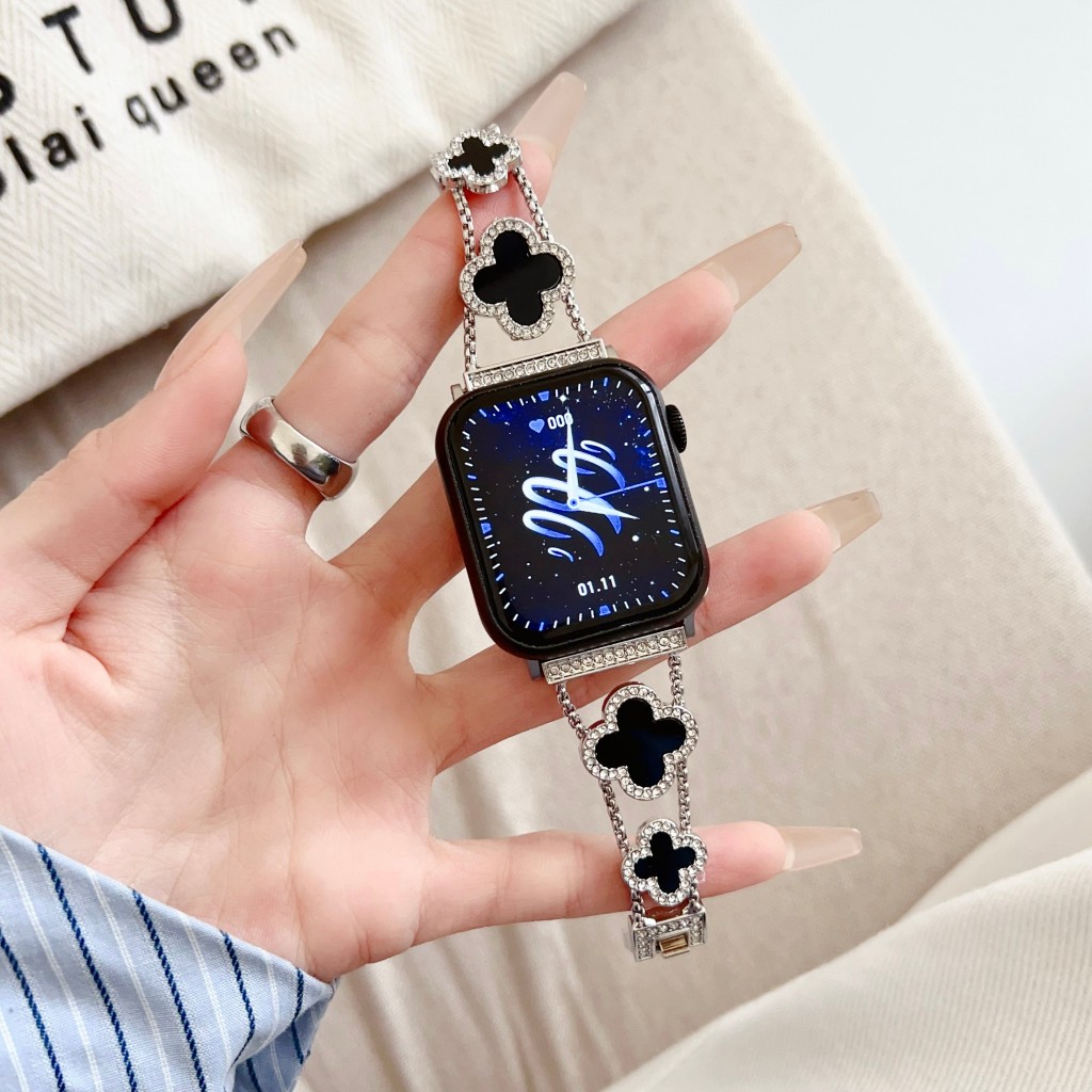 四葉草 金屬表帶 水鑽錶帶  蘋果手錶帶 Apple Watch 10 9/8/7/6/SE Ultra 42 46