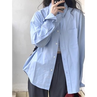 赤道少女 polo領襯衫 藍色長袖 夏天 防曬衣 設計感 長袖開衫 上衣女