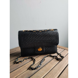 已售出。義大利製老品 #BALLY 黑色羊皮晚宴包 / 衍縫 / 菱格紋 / 小方包 / 小香平替 / 歐美街拍
