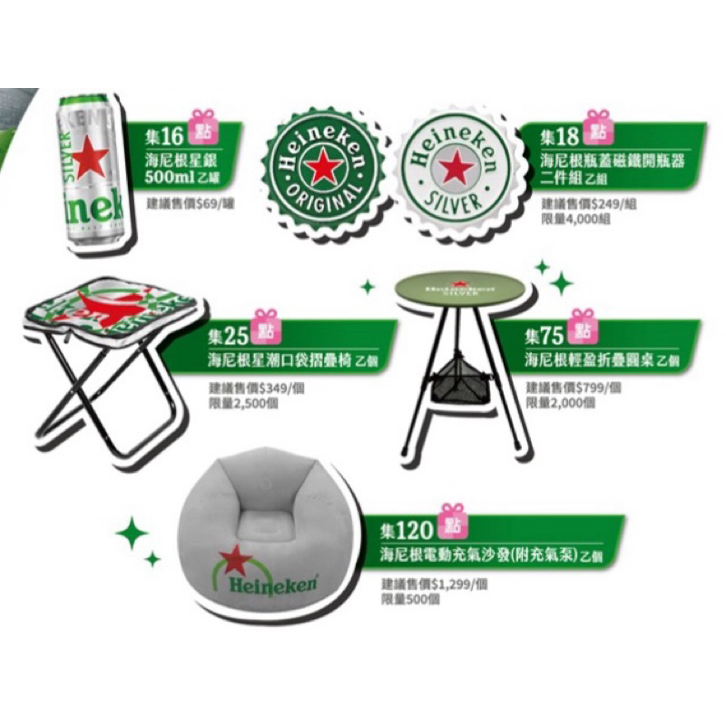 海尼根 Heineken 瓶蓋開瓶器 口袋露營椅 折疊圓桌 充氣沙發 電動充氣沙發 海尼根圓桌 海尼根沙發 露營 小7