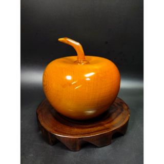 早期臺灣檜木木雕 - 蘋果閃花聚寶瓶#01（木雕/藝術/古董/擺件/收藏/展示/佛像/神像/元寶/布袋)