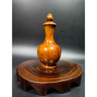 早期臺灣木雕 - 肖楠閃花聚寶瓶#02（木雕/藝術/古董/擺件/收藏/展示/佛像/神像/元寶/布袋)