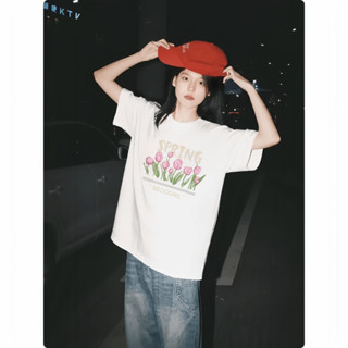 寬鬆短袖 ins超火純棉T恤女 鬱金香印花 夏季薄款 oversize大尺碼女生上衣 情侶款 XH