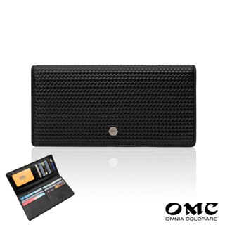 【OMC】限時特價-12卡1照編織壓紋拉鍊袋牛皮長夾23809
