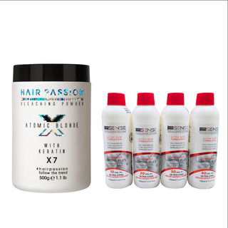 【HP&JS】原子X7紫光無塵漂粉+2瓶超酷雙氧乳150ml 3% 12% 染髮 漂粉 退色 紫漂 沙龍專業品 設計師用