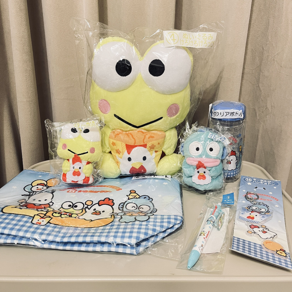 三麗鷗賞 炸雞君 × 三麗鷗角色 帕恰狗 醜魚漢頓 大眼蛙 一番賞 娃娃 水壺 手指娃 便當袋 吊飾 原子筆