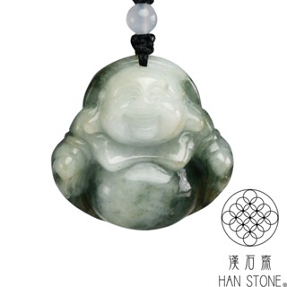 【漢石齋】天然翡翠A貨 彌勒佛玉佩吊墜 飄花種(36*35*14mm)