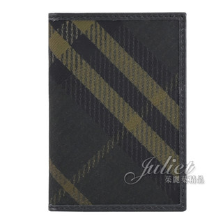 【茱麗葉精品】BURBERRY 8098456 BATEMAN 格紋塗層布對開隨身卡夾.深綠/黑 現貨在台