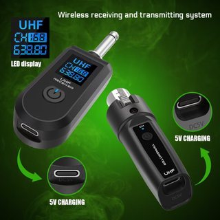 麥克風接收器 UHF無線麥克風系統 有線麥克風改無線神器｜2.4G發射+迷你發射器｜適用動圈麥 樂器/音效卡 手雷造型發射