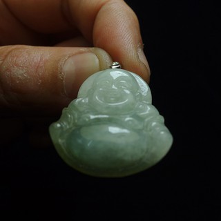 《A貨翡翠》緬甸玉冰種晶嫩綠翡翠/精雕彌勒佛/項鍊/玉墜子/25