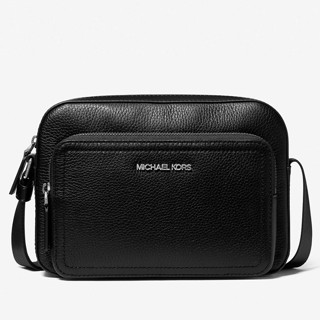 MICHAEL KORS 雙拉鍊斜揹包 記者包 鵝卵石紋皮革 單肩包 M53427 黑色MK(現貨)