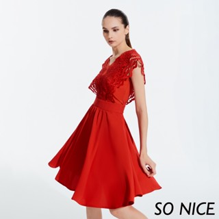 SO NICE【特惠】蕾絲V領洋裝｜都會時尚女裝【75234048】