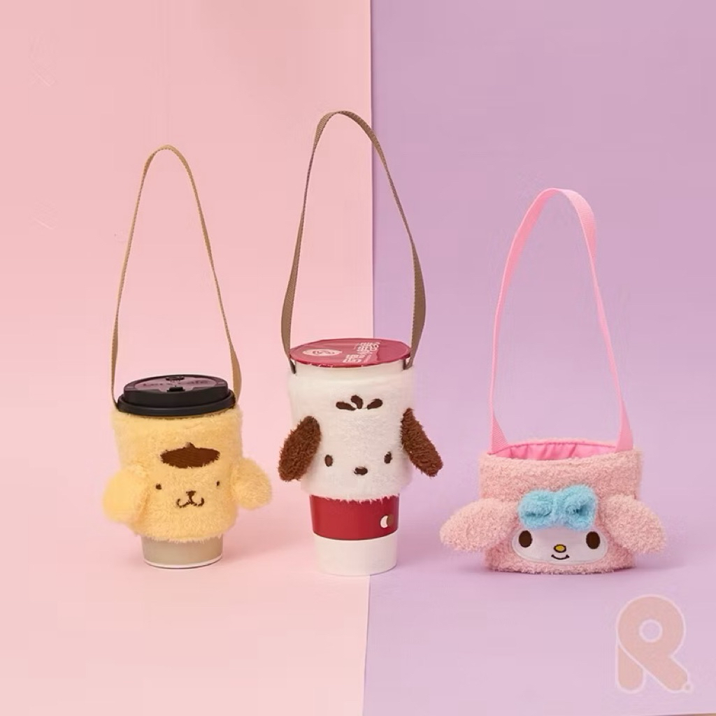 正版授權 三麗鷗 帕恰狗 大耳狗 kitty 酷洛米 布丁狗 人魚漢頓 美樂蒂 絨毛 杯套 飲料袋 飲料套 提袋 手提袋