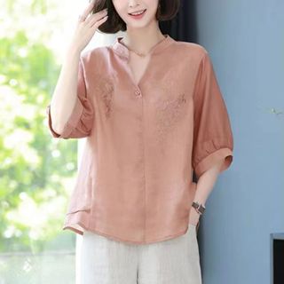現貨 棉麻上衣 純棉棉麻 媽媽裝 棉麻短袖 媽媽衣服 老人衣服 中老年媽媽夏裝亞麻短袖 中老年女裝 遮肚顯瘦 短袖上衣