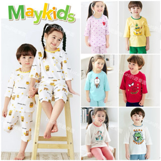 🎉現貨🎉2025春夏新款~韓國Maykids~無螢光棉兒童.男童.女童七分袖竹節棉、緹花居家服.家居服.睡衣~兄妹服