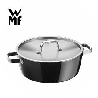 【贈不鏽鋼蒸盤+計時器】德國wmf fusiontec aromatic雙耳淺燉鍋 28cm 5.9l(黑色)