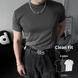 【衣衫倉庫】現貨秒出 Clean Fit 小高領 Boxy Fit 立體車線 3色 合身短T 運動 短袖男