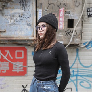 NIKE JORDAN BRAND KNIT TOP 黑色 拉鍊 華夫格 半開襟 合身 長袖上衣 女款【HF9469】