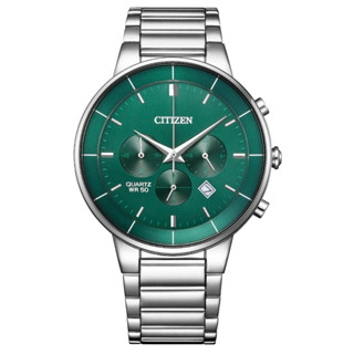 CITIZEN 星辰錶 簡約三眼綠面計時男錶 42mm白鋼AN8220-52X
