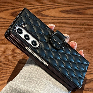 菱格小香風 三星 ZFOLD 6 電鍍防摔殼 奢華皮紋 SAMSUNG Z FOLD 5 4 3 硬殼 手機殼 指環支架
