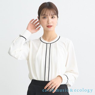 earth music&ecology 雙色滾邊設計打摺長袖襯衫(01000031402)