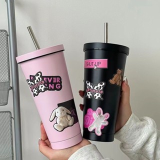 雙層不銹鋼吸管杯 美式水杯 小眾學生上課喝水杯便攜ins高顏值大容量咖啡杯
