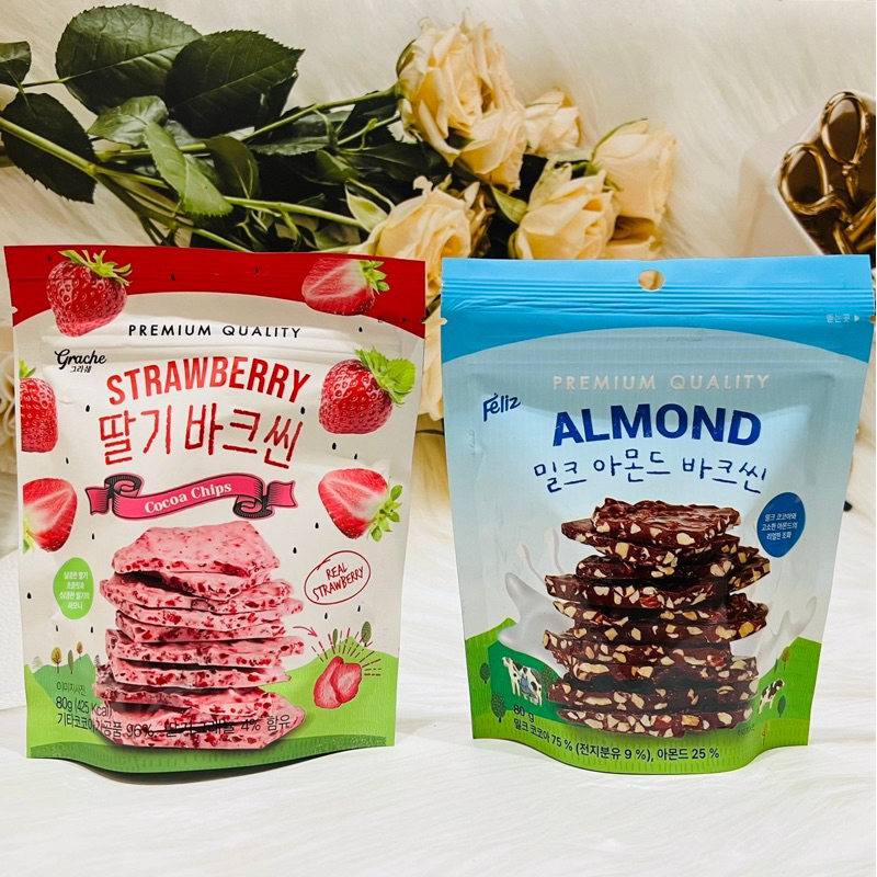 韓國 三光 板狀可可片 80g 草莓板狀可可/杏仁板狀可可 多款供選