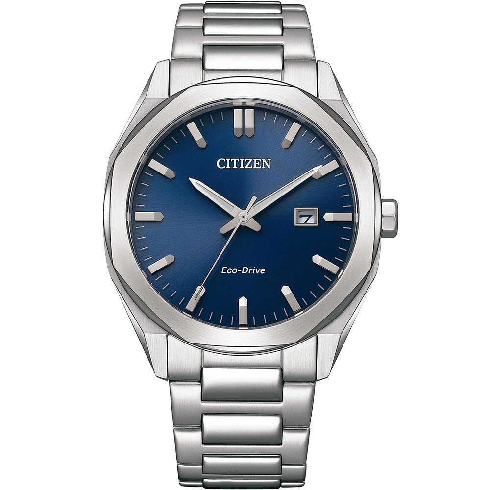 CITIZEN 星辰 光動能八角形經典大三針手錶 送禮推薦-銀x藍/41mm BM7600-81L