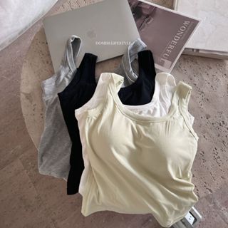 【美型寬肩帶】DOMISS 自帶罩杯圓領背心-4色 果凍膠內衣 bra-top(現貨)