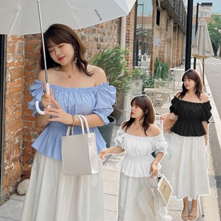 CCGIRL中大尺碼 氣質泡泡袖一字領上衣-共3色- 適L～4L《 20657/W480 》大碼女裝 大尺碼上衣