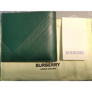 全新真品 骨折價 burberry 小牛皮/真皮格紋壓印 小羊皮內裡 男用皮夾 短夾 2折/對折 綠色非LV GUCCI
