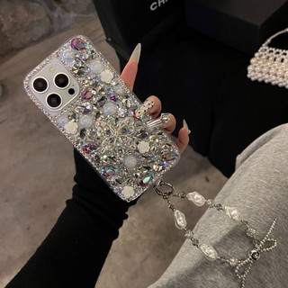 滿屏水鑽山茶花蝴蝶結 適用iPhone 17 16 15 14 13 12 Pro Max 手機殼