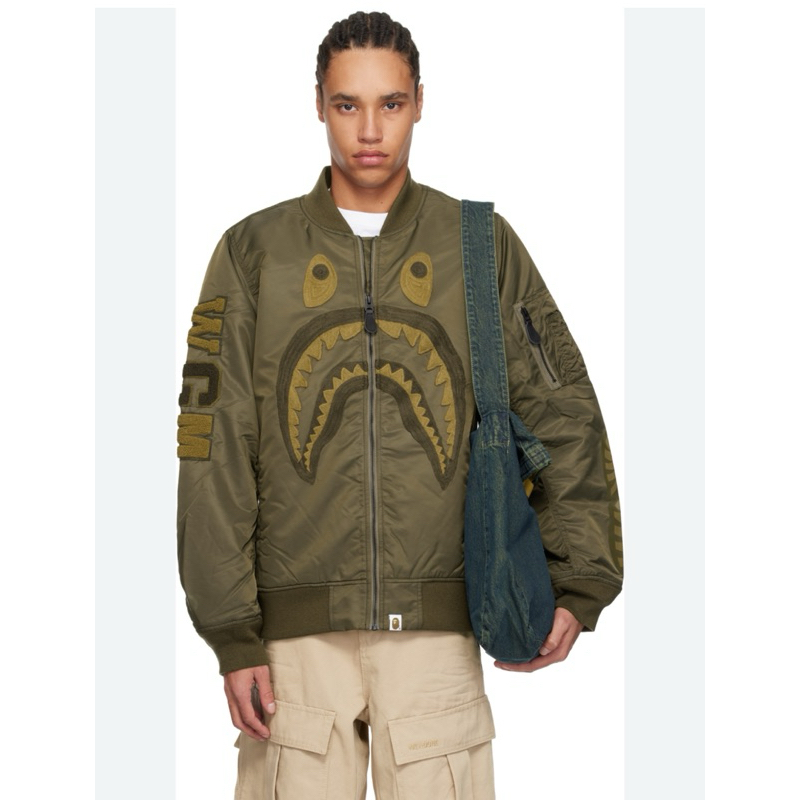 xsPC A bathing Ape BAPE SHARK MA-1 鯊魚空軍飛行外套 綠L