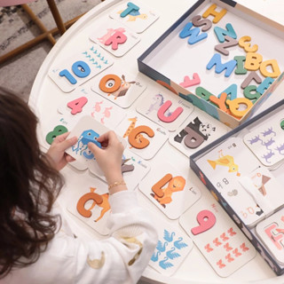 蒙氏數字字母認知卡兒童早教益智英語單詞學習配對拼圖幼稚園小學生木質玩具