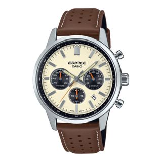 【CASIO 卡西歐】EDIFICE 三針三眼 日期顯示窗 棕 皮革錶帶 計時碼錶 EFR-575L-7A 40.5mm