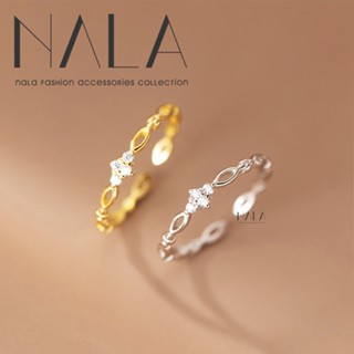 NALA 娜拉。S925 純銀 鑲鑽菱形 戒指 鏤空細戒 銀戒指 食指戒 全純銀 麻花 小眾設計款 開口戒指 韓國 銀飾