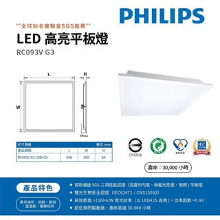 PHILIPS 飛利浦 LED 輕鋼架平板燈38W RC093V G3 10片 免運開發票 【高雄永興照明】