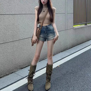 【揪思快出】美式復古牛仔褲 高腰顯瘦A字超短褲熱褲 ins潮 牛仔短褲 提臀短褲 性感熱褲 牛仔熱褲 高腰短褲 包臀