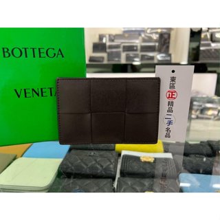 東區正精品㊣BOTTEGA VENETA BV 近全新咖啡色全皮大格編織扁式卡片夾名片夾 RZ5454