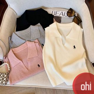 【ohi】韓系慵懶風POLO翻領針織背心 女生上衣 針織上衣 女裝 顯瘦上衣 韓版上衣 GWH2219