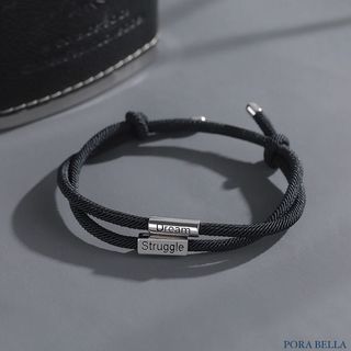 《Porabella》S925純銀勵志手鍊 潮男雙層手繩 中性黑色個性編織手繩 送男友 情人節禮物 Bracelets