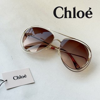 【Chloé】原廠公司貨｜大框｜小臉｜多層金屬線圈設計｜太陽眼鏡｜淡金粉｜亞洲人框形｜飛行員框｜附原廠盒 ｜CE134S