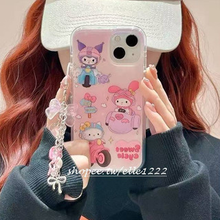 庫洛米 美樂蒂 Kitty 適用於iPhone16 15 14 13 12 Pro Max手機殼 帶鏈條 全包光面硬殼