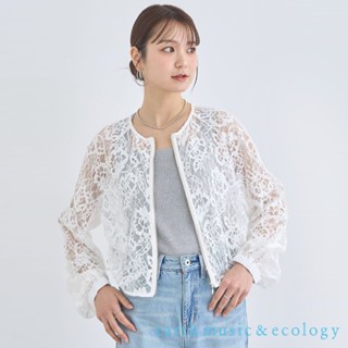earth music&ecology 鏤空透膚蕾絲中短版拉鍊外套/上衣(01000065402)