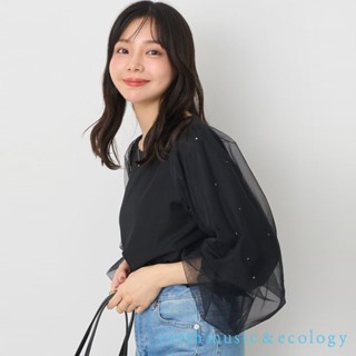 earth music&ecology 薄紗袖拼接珍珠裝飾設計上衣(1N51L1C0500)