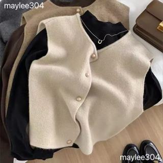 🎐🎐🎐特惠新品🔥開衫毛衣外套🔥 溫柔系單排小金釦子圓領針織馬甲開衫女韓系無袖坎肩背心上衣外